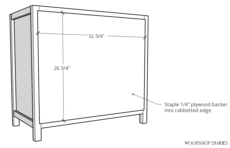 Staple ¼" plywood panel onto back of pocket door cabinet frame