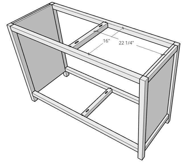 Diagram to install 2x2s in center frame of 6 drawer dresser