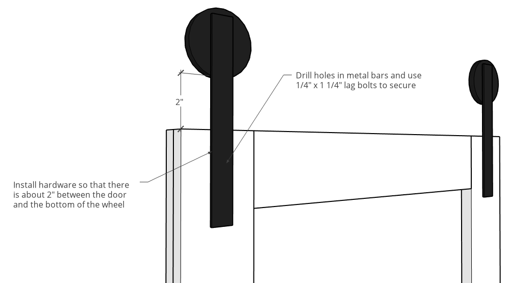 Install onto door leaving 2" between wheel and door top