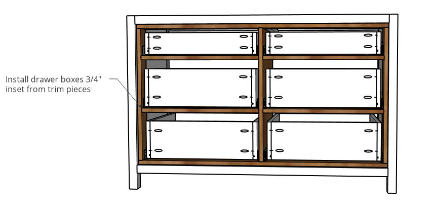 6 drawers installed into dresser frame