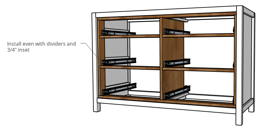 6 Drawer Dresser slides installed into dresser frame