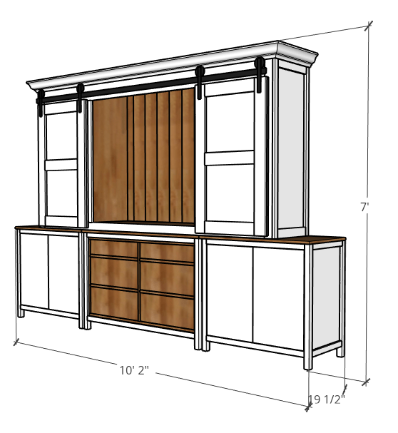 overall diy sliding door entertainment center project dimensions