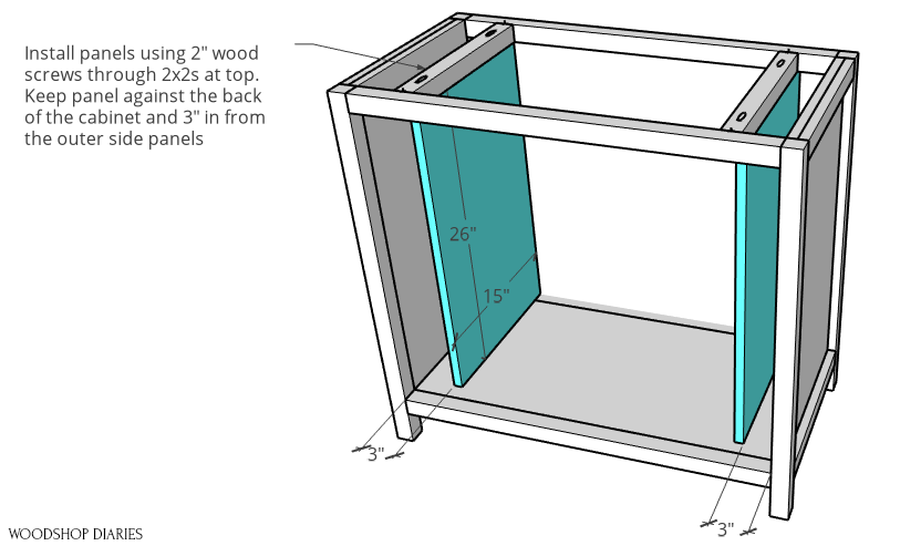 Installing inside panels for pocket door cabinet