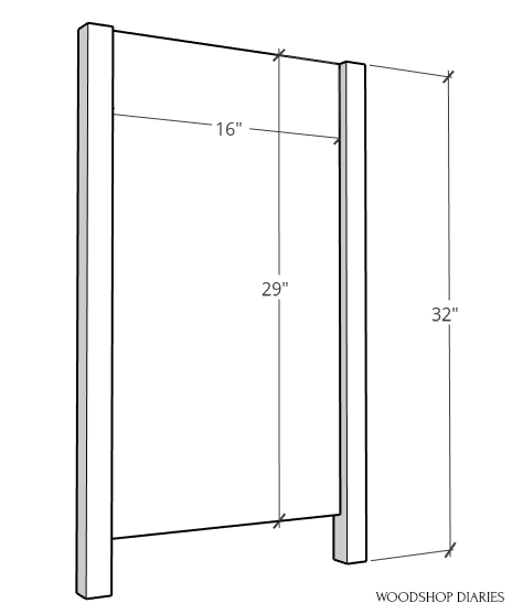 Side panel diagram of pocket door cabinet assembly