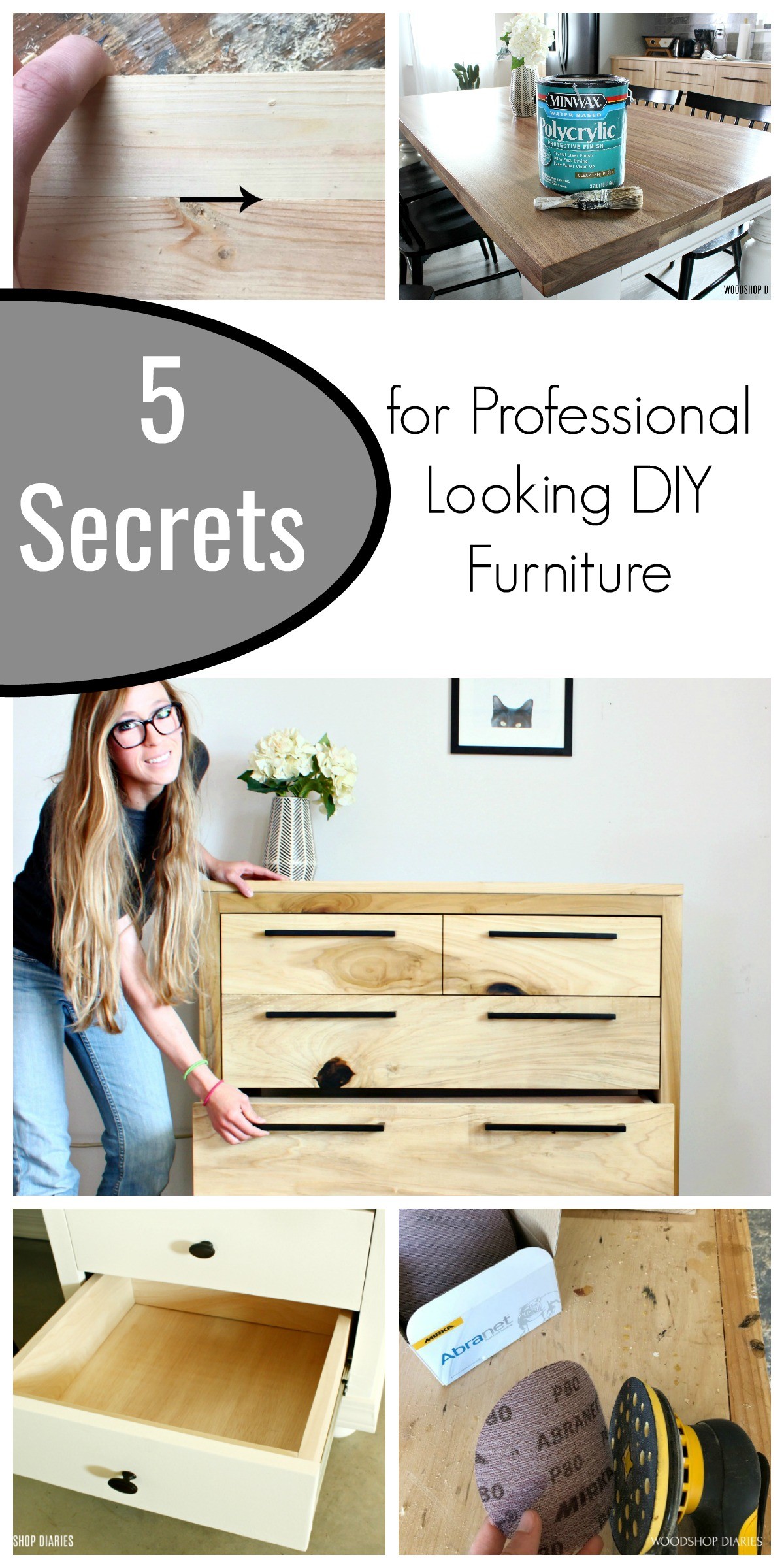 pinterest collage image for 5 secrets  for professional looking DIY furniture