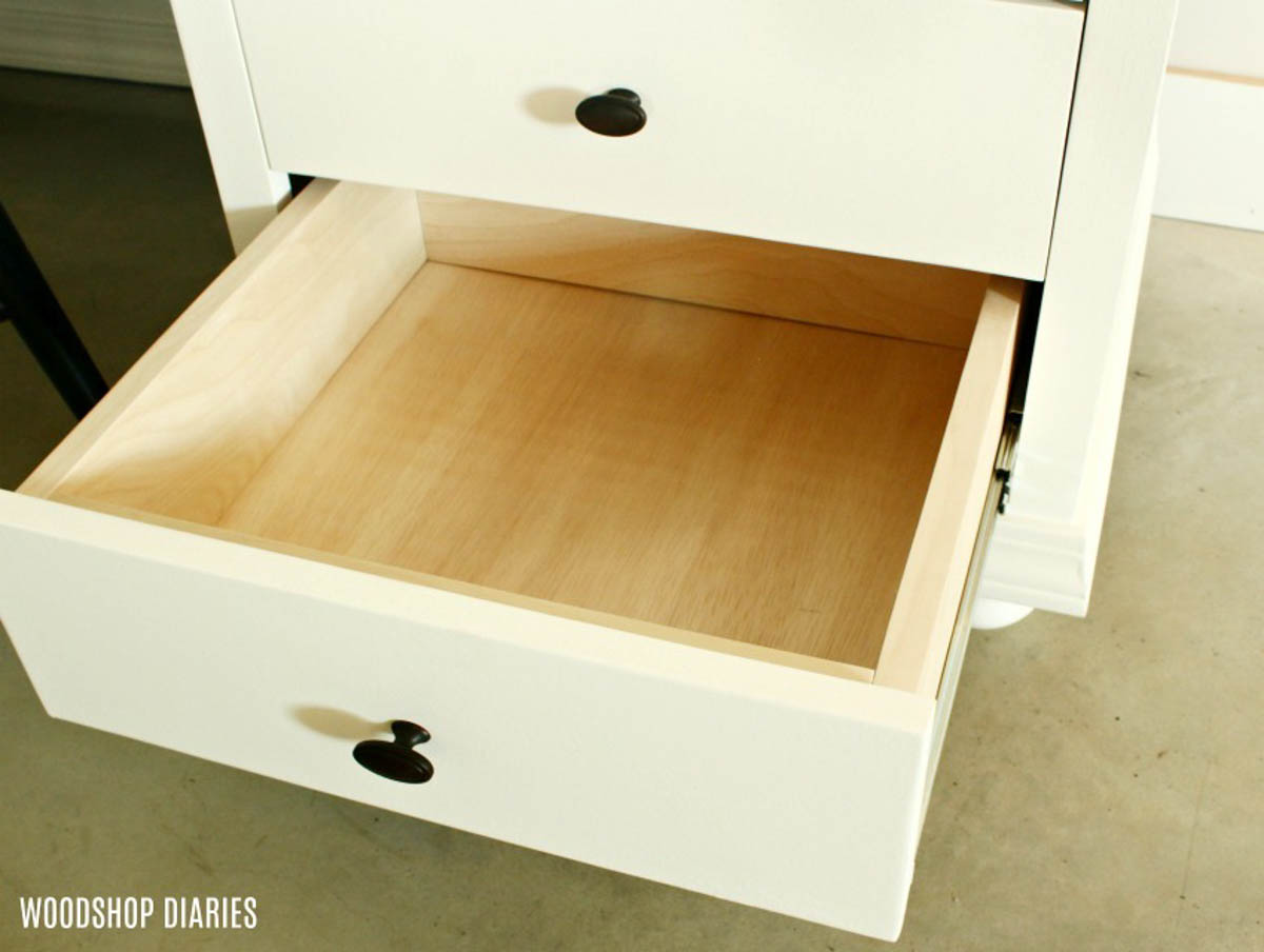 open desk drawer with finished plywood edges