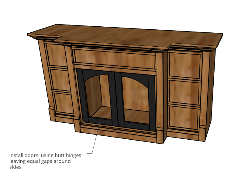 Diagram of doors installed onto dog crate console cabinet