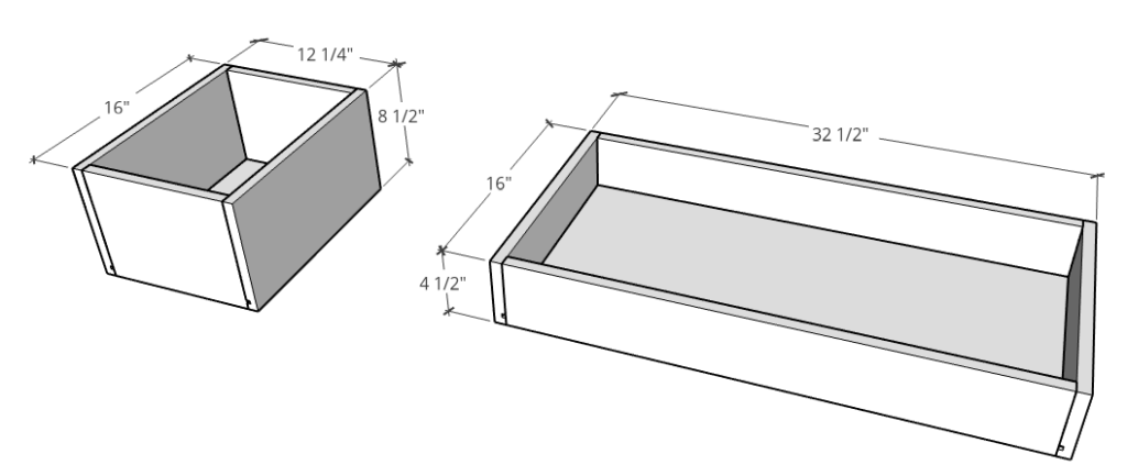 drawer box dimensions for dog crate console