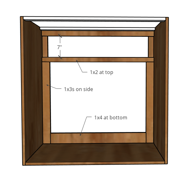 Face frame for dog crate doors added to inside of cabinet