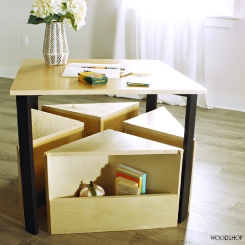 DIY Kids Desk with Storage and Chair Printable Plans - DIY Designs