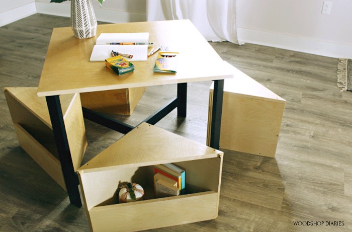 DIY Kid's nesting table with storage seats makes an excellent handmade Christmas gift idea