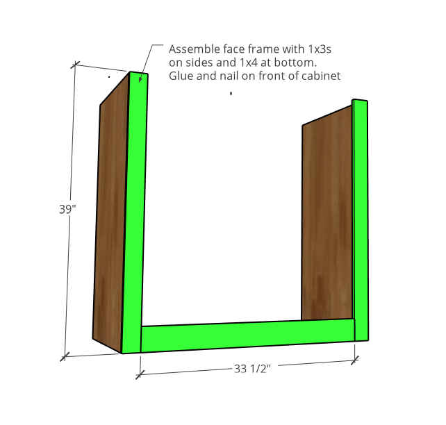 Face Frame dimensions added onto middle console cabinet