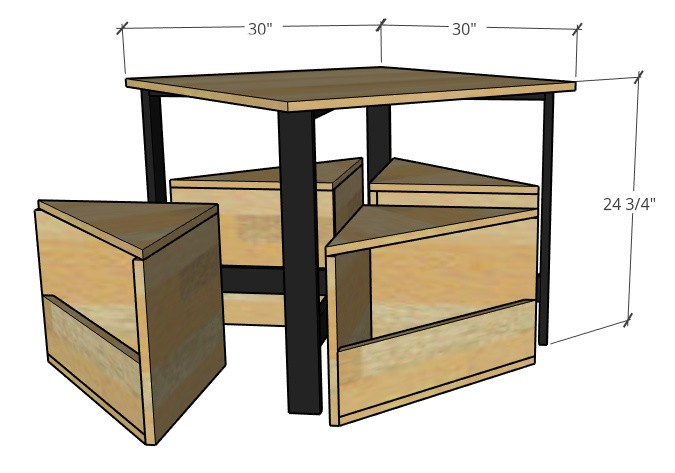 Overall dimension diagram of kids nesting table with four seats