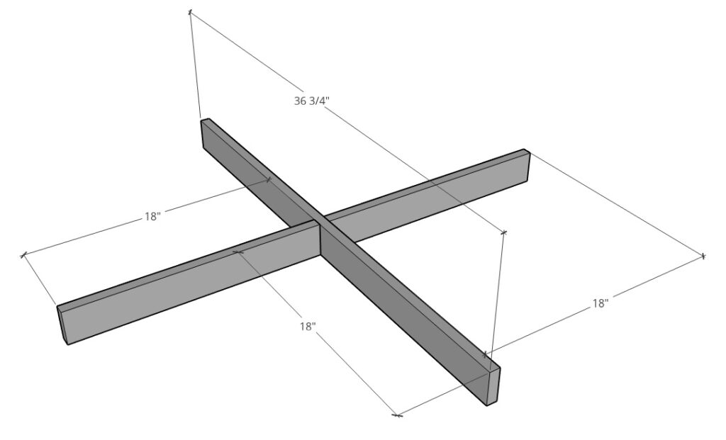 Bottom table base X assembly with dimensions