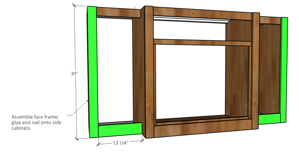 L shaped face frame diagram added to side cabinets