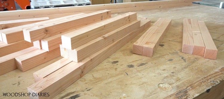 2x2s cut to length and ready to assemble on workbench