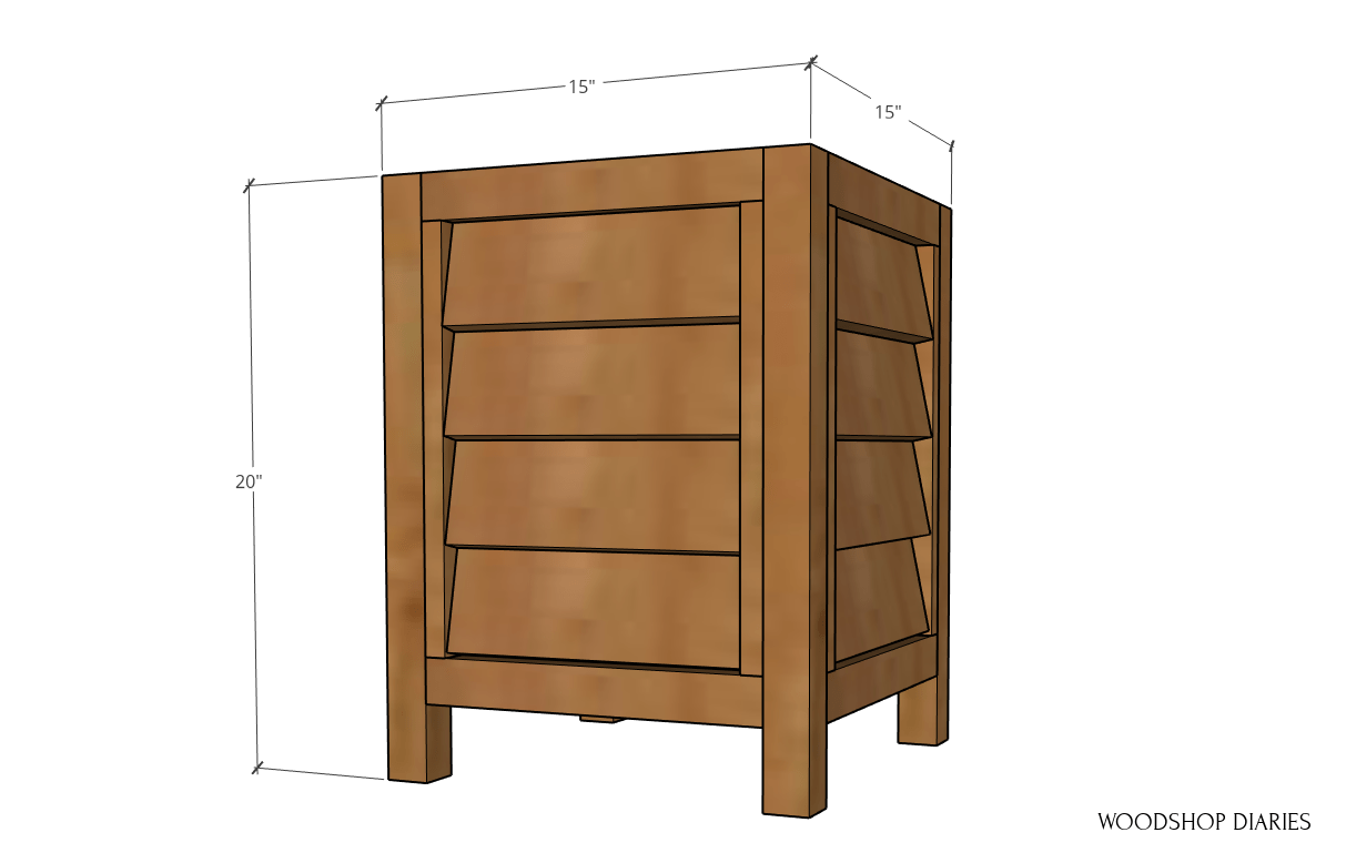 Overall louvered planter box dimension diagram