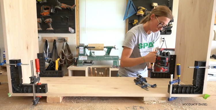 Securing glue up with corner clamps