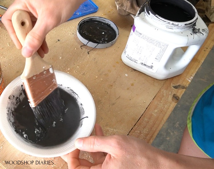 Mixing black wash--50/50 water and black paint in bowl