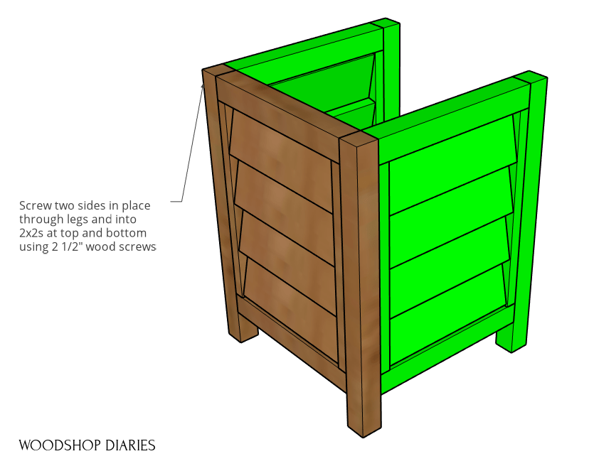 Three sides assembled of louvered planter box