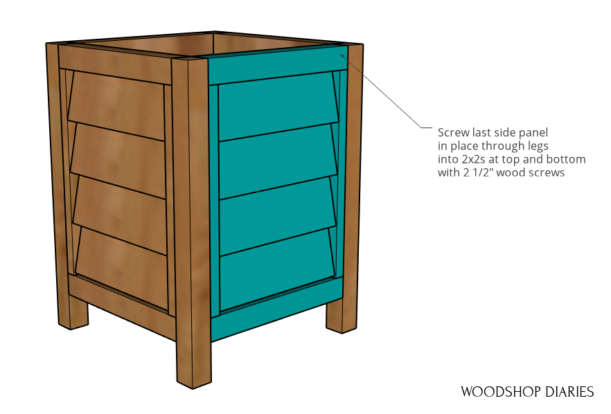 Final side assembled on louvered planter box