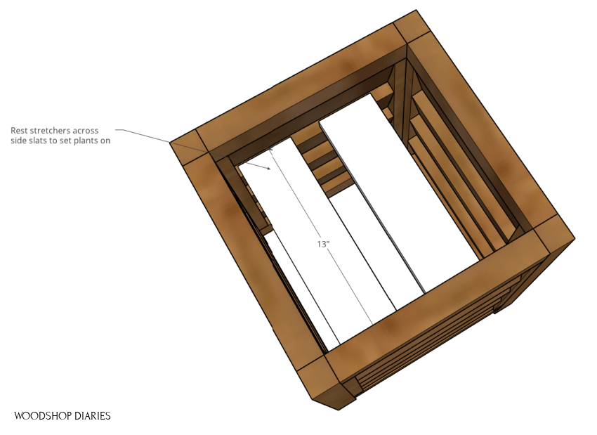 Slats installed to hold up planter pots for mums or other plants