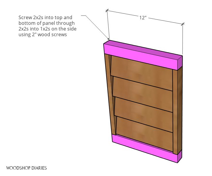 2x2s installed on side panels of louvered planter box diagram