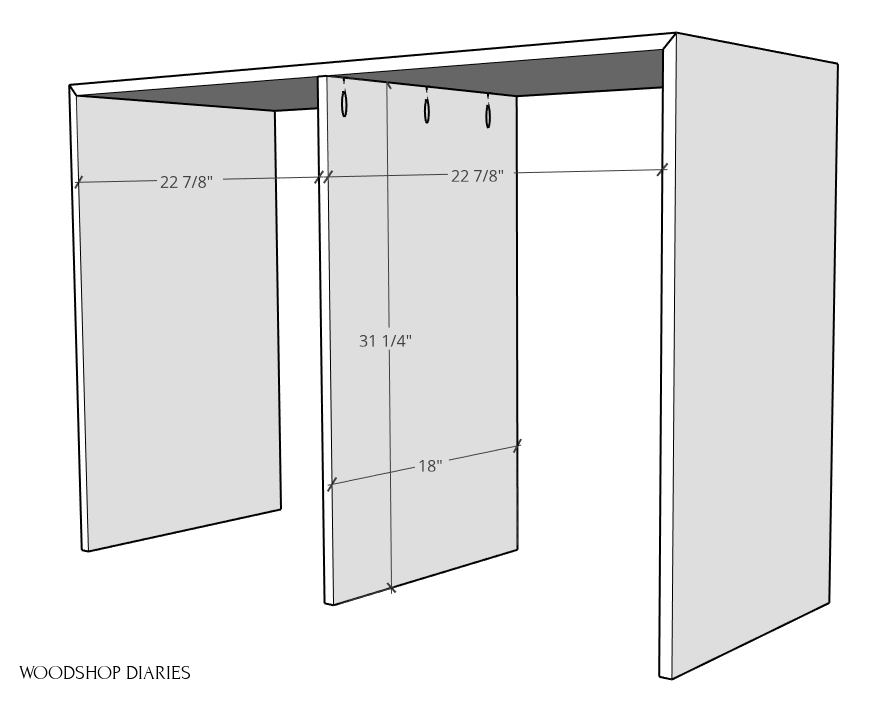 Middle divider installed into dresser desk frame