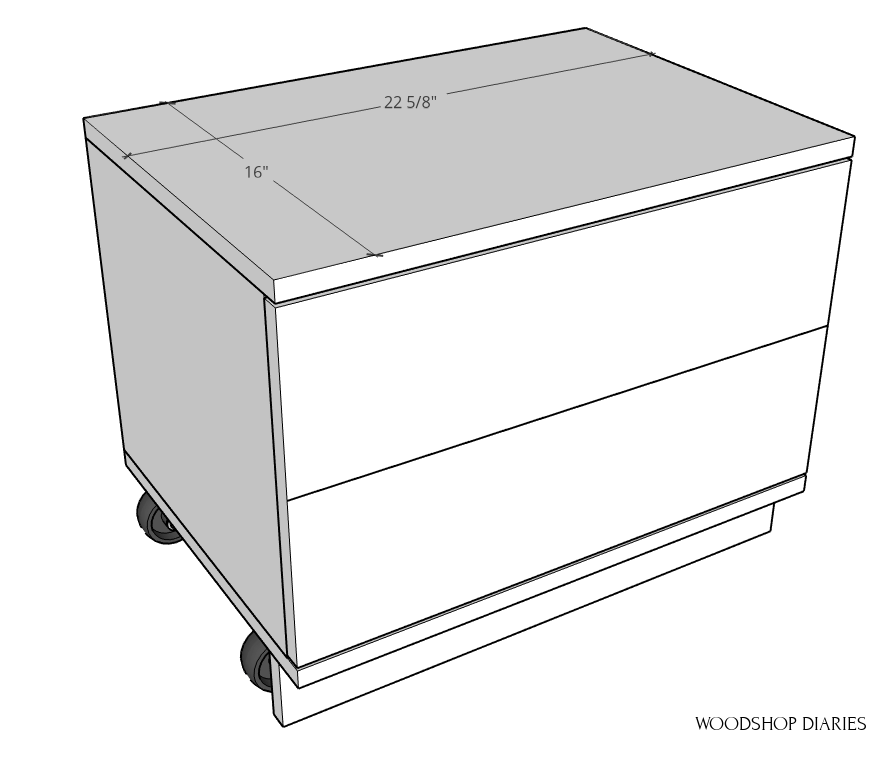 Diagram of storage seat top dimensions