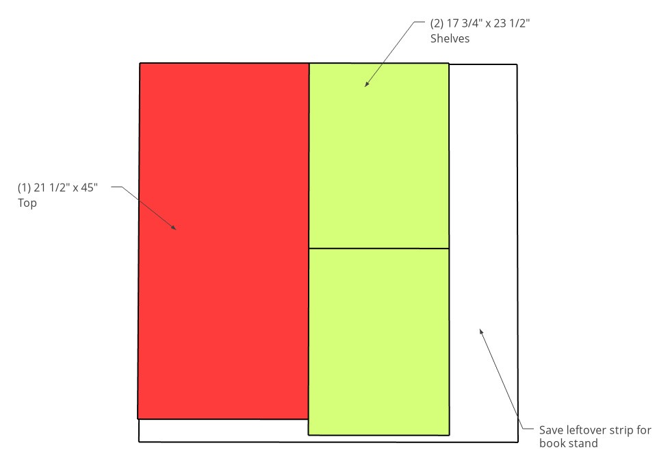 Plywood cut diagram for top and shelf pieces