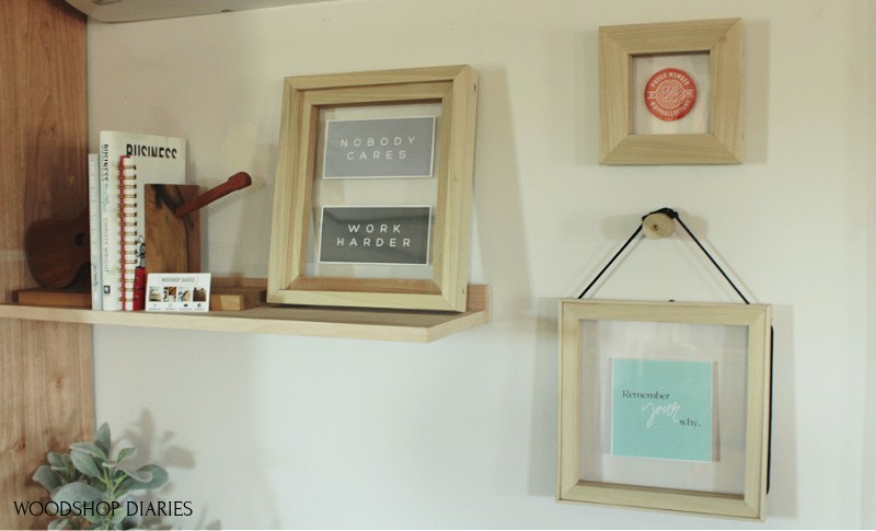 3 Easy DIY floating picture frame designs hanging on home office wall