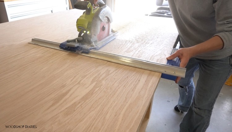 Cutting plywood sheet to build desk panels