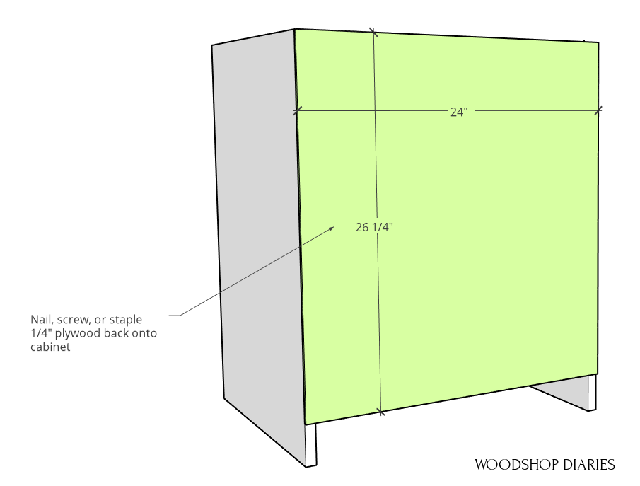 Back panel attached to modular cabinet diagram