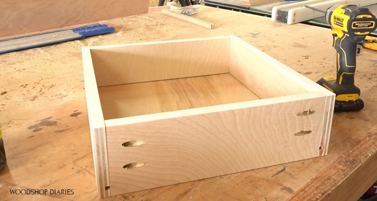 Drawer box for corner desk assembled