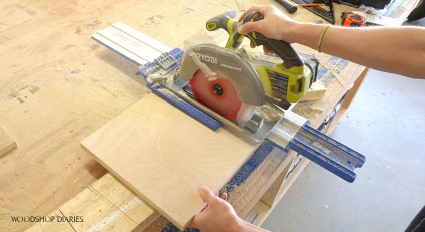 Using Kreg AccuCut and circular saw to cut plywood pieces to size for DIY pie box