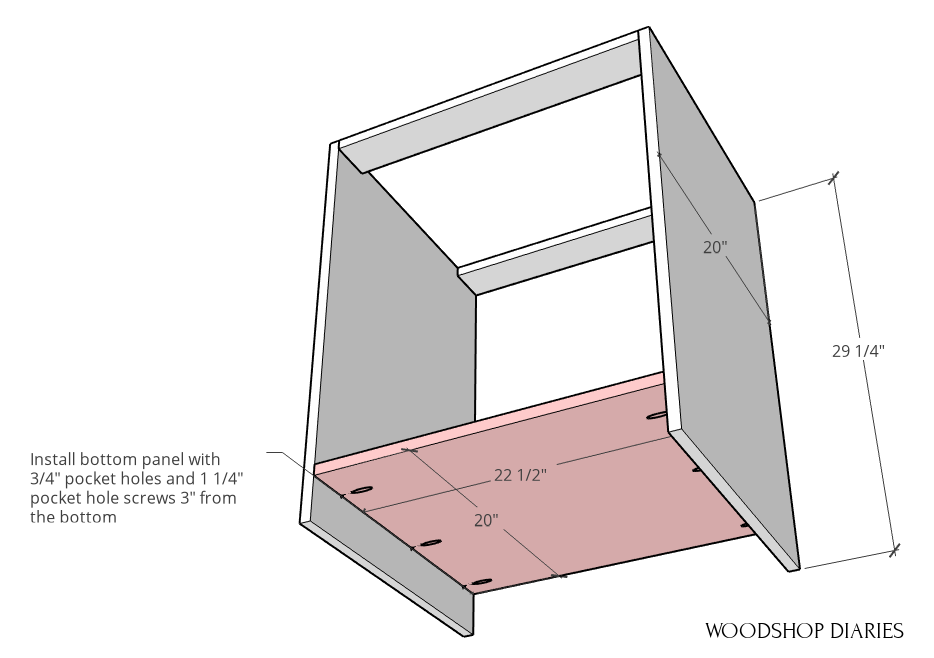 Bottom panel of modular desk cabinet assembly diagram