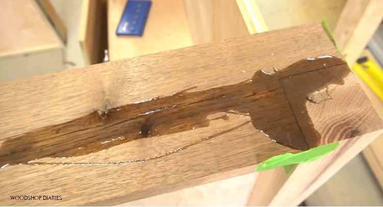 Epoxy in joints between desk legs and end boards