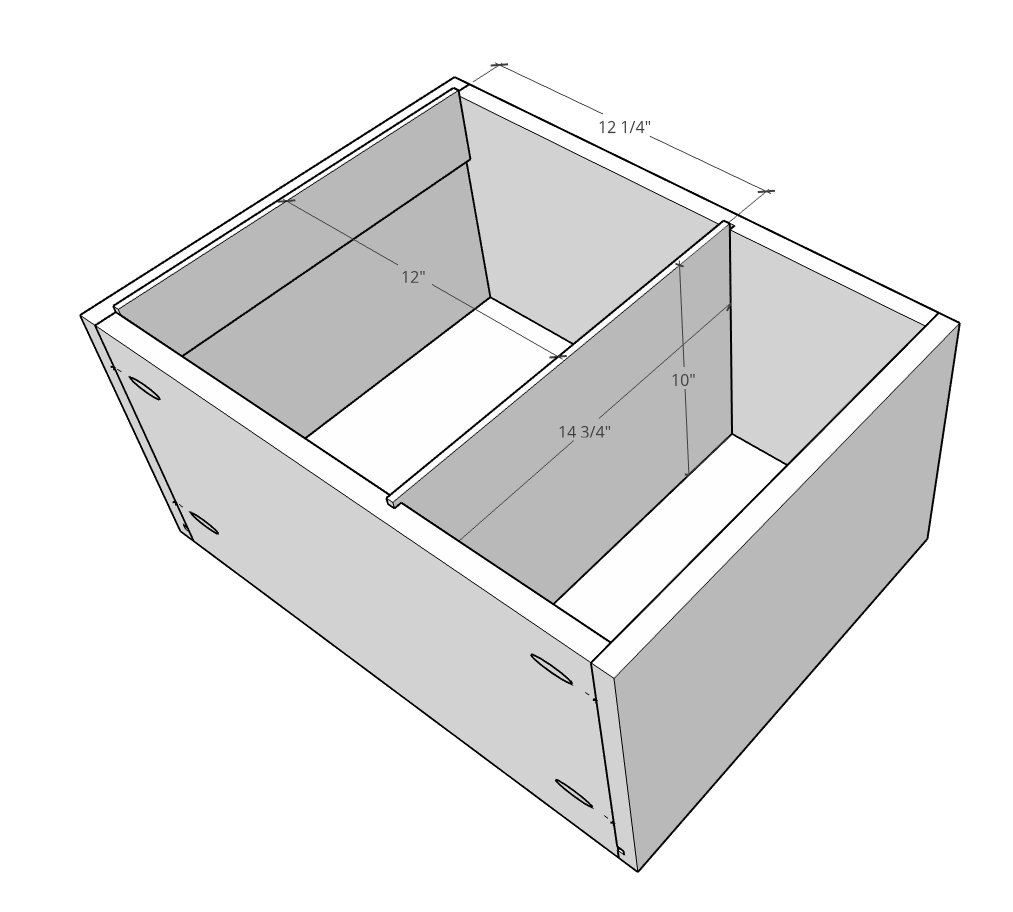 Front to back filing cabinet drawer dado cut diagram