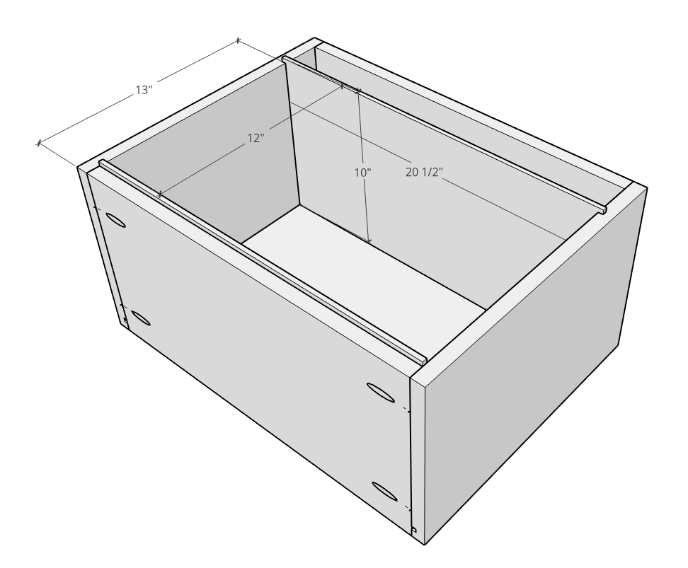 Side to side filing cabinet drawer dado cut dimension diagram