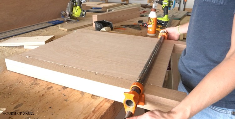 Gluing up right L shaped desk cabinet side panel