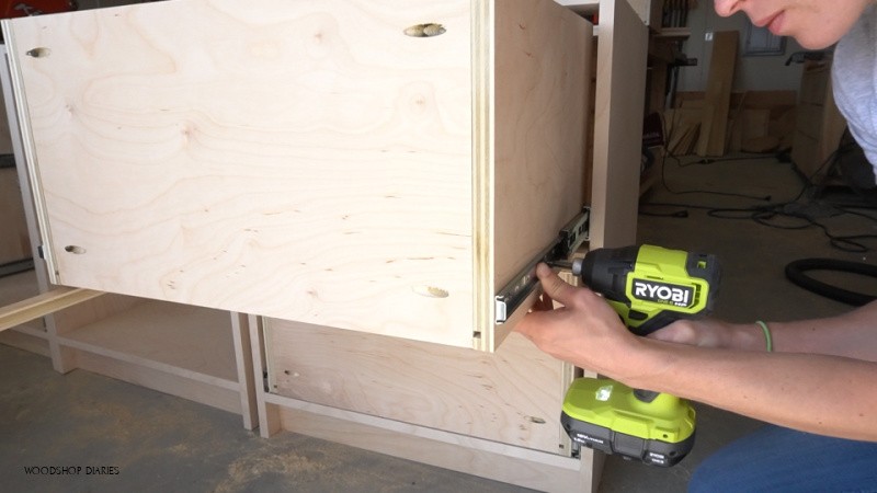 Ryobi ONE+ HP Driver installing filing cabinet drawers