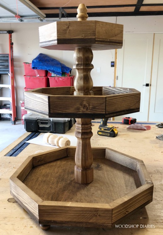 3 tier wooden tray assembled in workshop