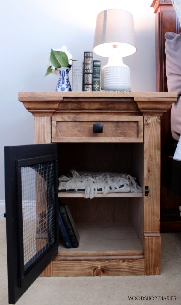 Shelf inside side table cabinet for extra storage