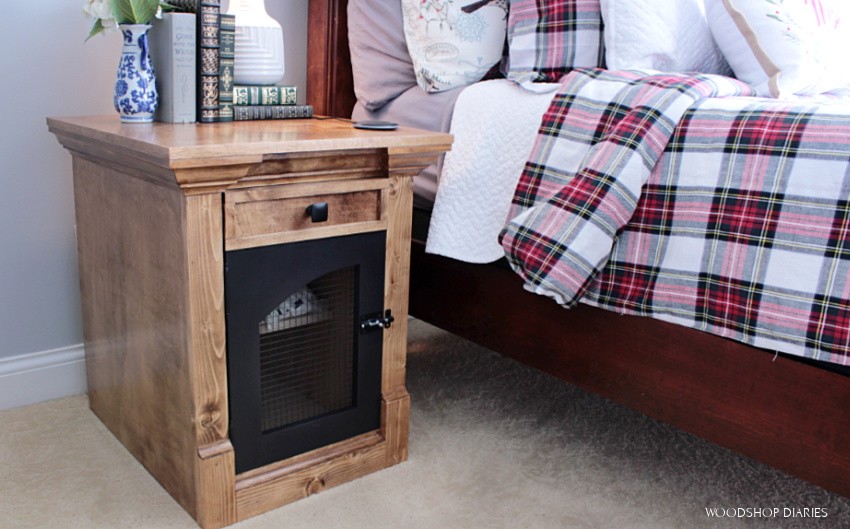 DIY End Table used as nightstand with storage and drawer