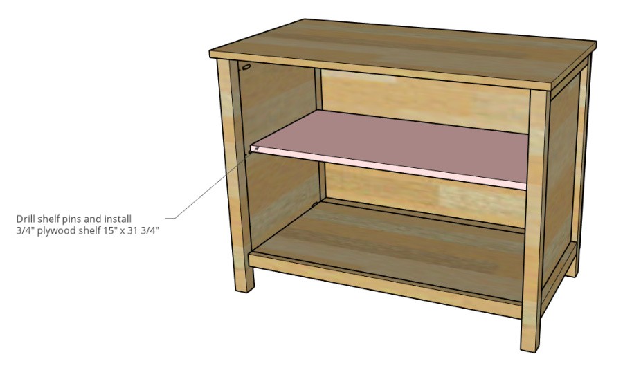 Shelf size diagram for cabinet shelf