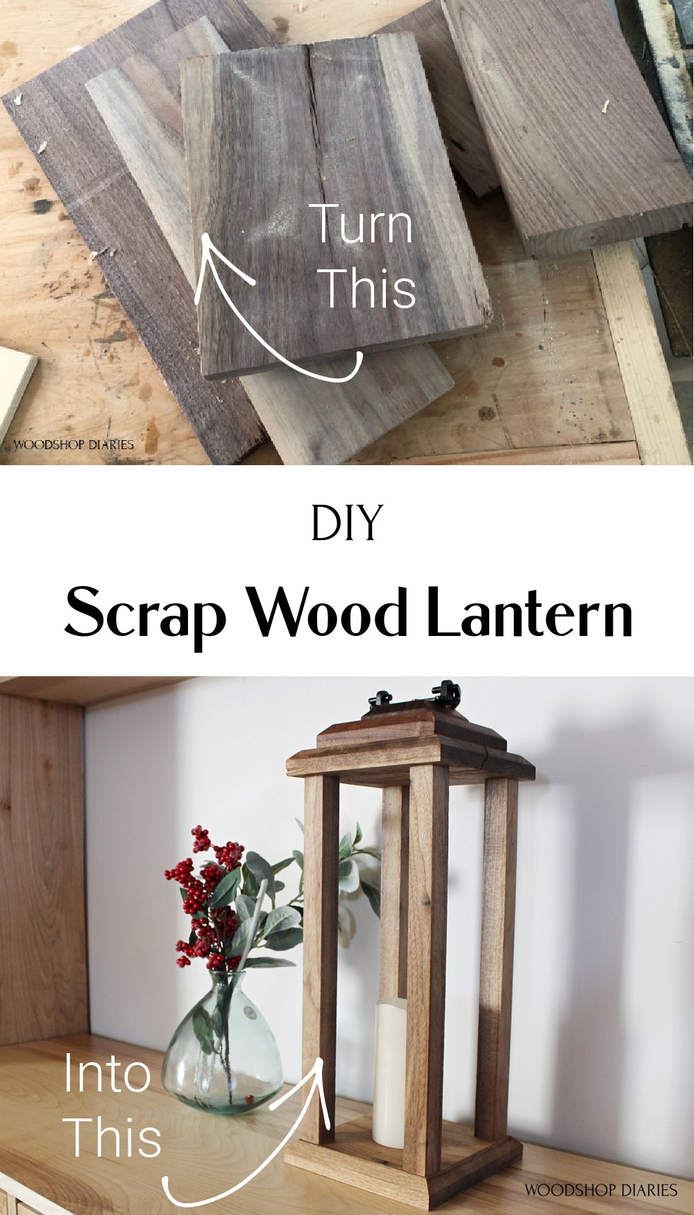 Scrap wood DIY lantern collage for pinterest 