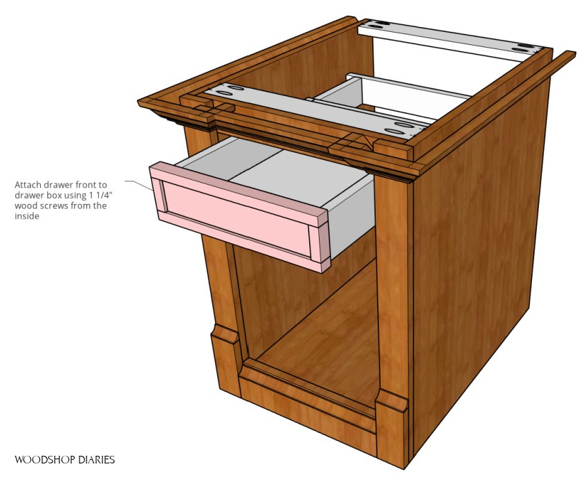 Attach drawer front onto drawer in storage end table