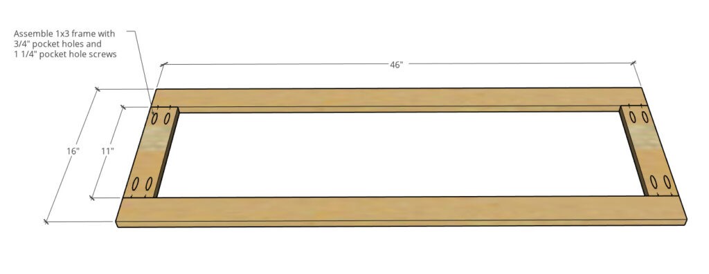 Base frame diagram made from 1x3s and pocket holes