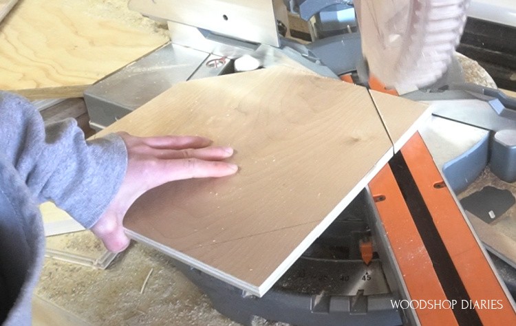Miter saw cutting bottom plywood at 45 degrees