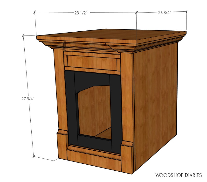 Overall dimensional diagram of dog crate end table